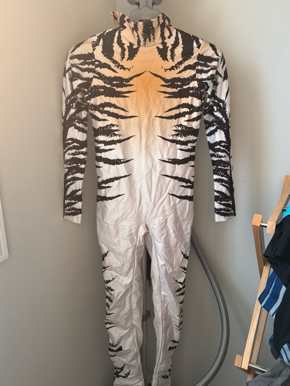 Kids White and Black Tiger-Stripe Pajama One-Piece